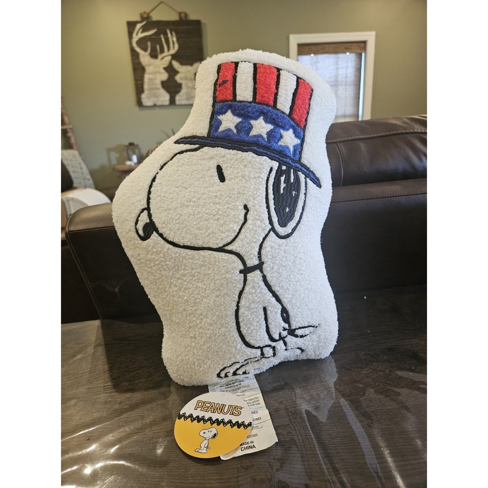 Snoopy USA American Flag Top Hat Patriotic 4th of July Summer Sherpa Pillow NEW